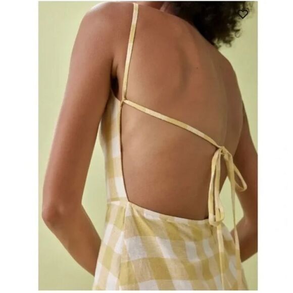 Reformation Nia Linen Open Back Midi Dress in Dandelion Check - Picture 6 of 10